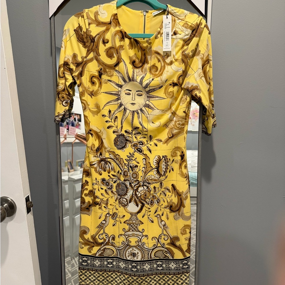 Alice + Olivia Yellow Sun and Floral Long Sleeve Dress